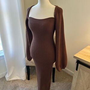 Lulu's Chocolate Long Sleeve Knit Dress NWOT